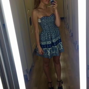 Land of Gypsies Strapless Blue and White Sundress
